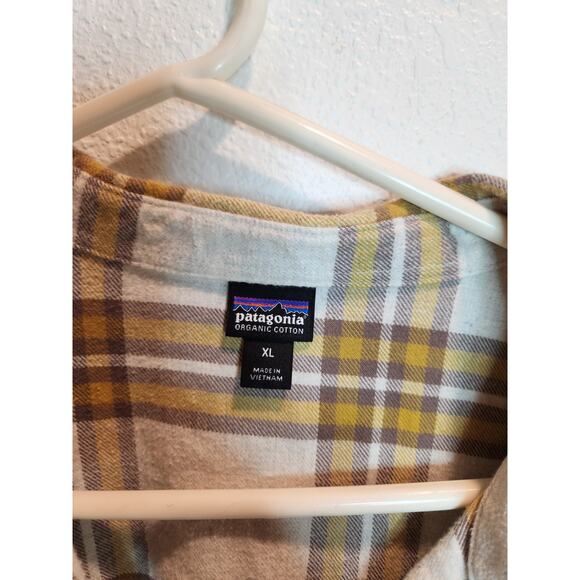 Patagonia Organic Cotton Flannel Shirt XL Plaid Button-Up Yellow Brown - Picture 3 of 6